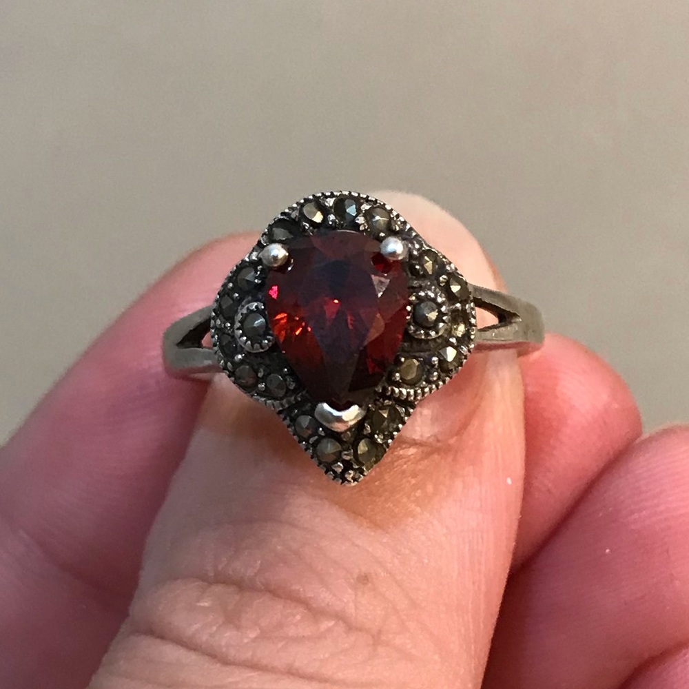 Marcasite with Garnet in Sterling Silver Ring